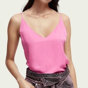 Scotch & Soda Maison Scotch Light Pink Flowy V-Neck Camisole Tank Top Shirt